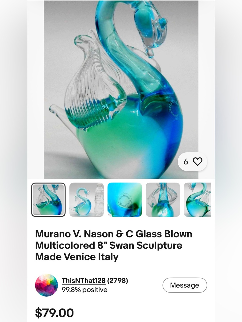 Murano Glass Swan by V. Mason & Co. Venice, Italy. 1960s. Blues & Greens - Picture 8 of 13